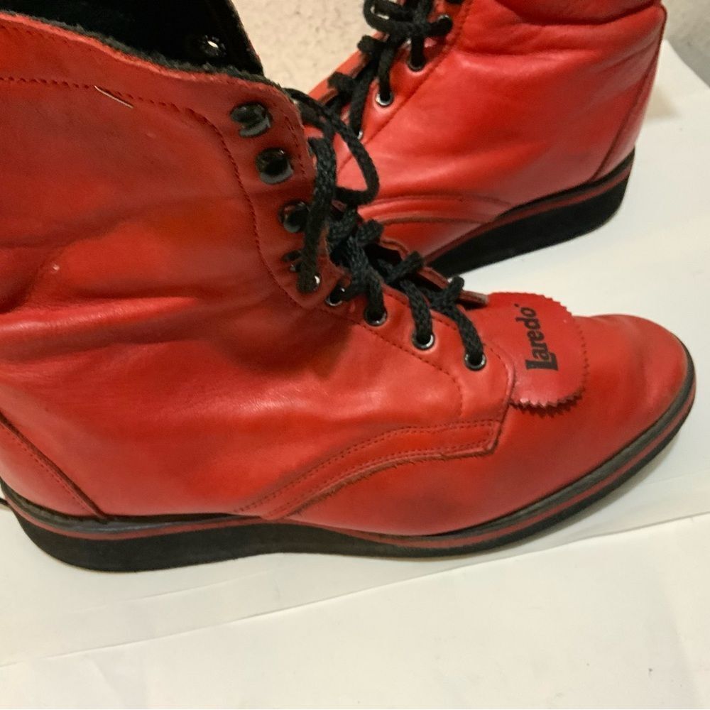 Laredo Women’s Red Western Roper Cowboy Boots Size 7 Soft Sole Lace Up - Picture 6 of 13